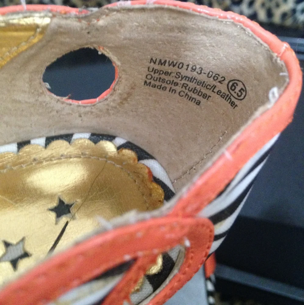 Naughty Monkey Zebra Heels with Bold Orange Trim - Picture 5 of 6